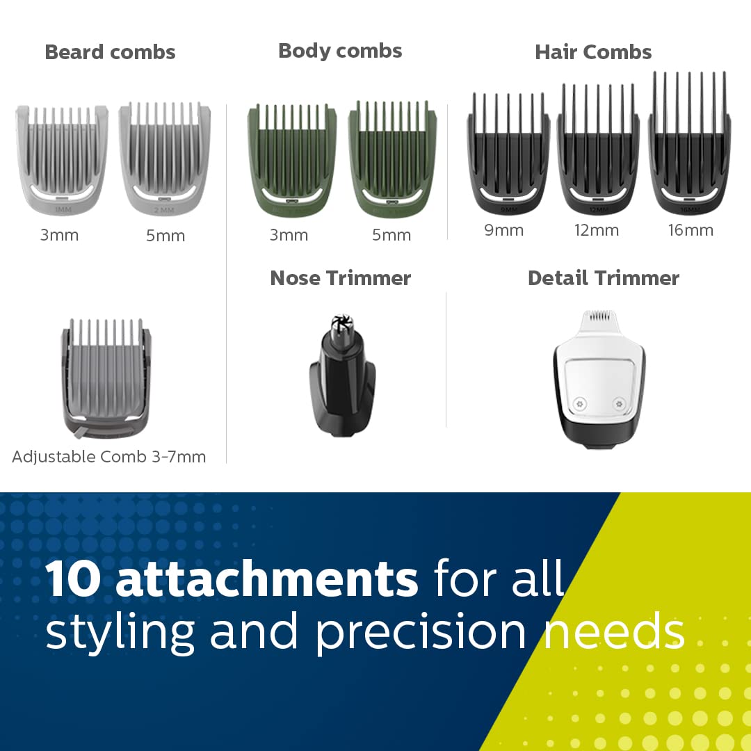 Philips Multi Grooming Kit MG7707/15, 12-in-1, Face, Head and Body - All-in-one Trimmer. Power adapt technology for precise trimming, 90 Mins Run Time with Quick Charge