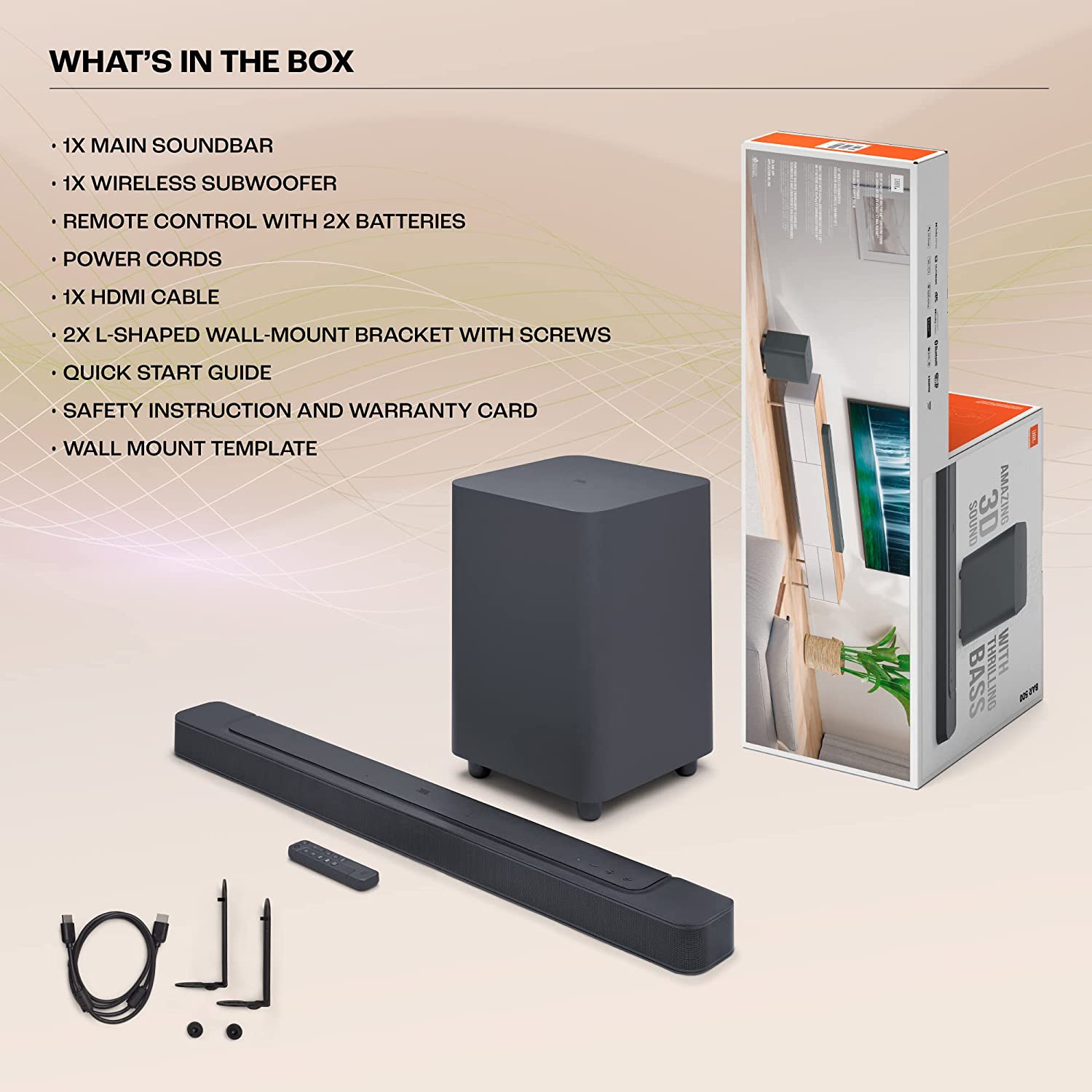 JBL Bar 500 Pro Dolby Atmos® Soundbar with Wireless Subwoofer, 5.1 Channel, 3D Surround, Multibeam™, HDMI eARC with 4K Dolby Vision Pass-Through, One App, Bluetooth, Wi-Fi & Optical Input (590W)