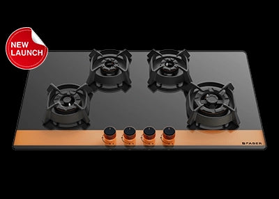 Faber Glass, Mild Steel Hobtop Utopia HT 804 BR CI Auto Electric Ignition Glass Top 4 Brass Burner (Black)