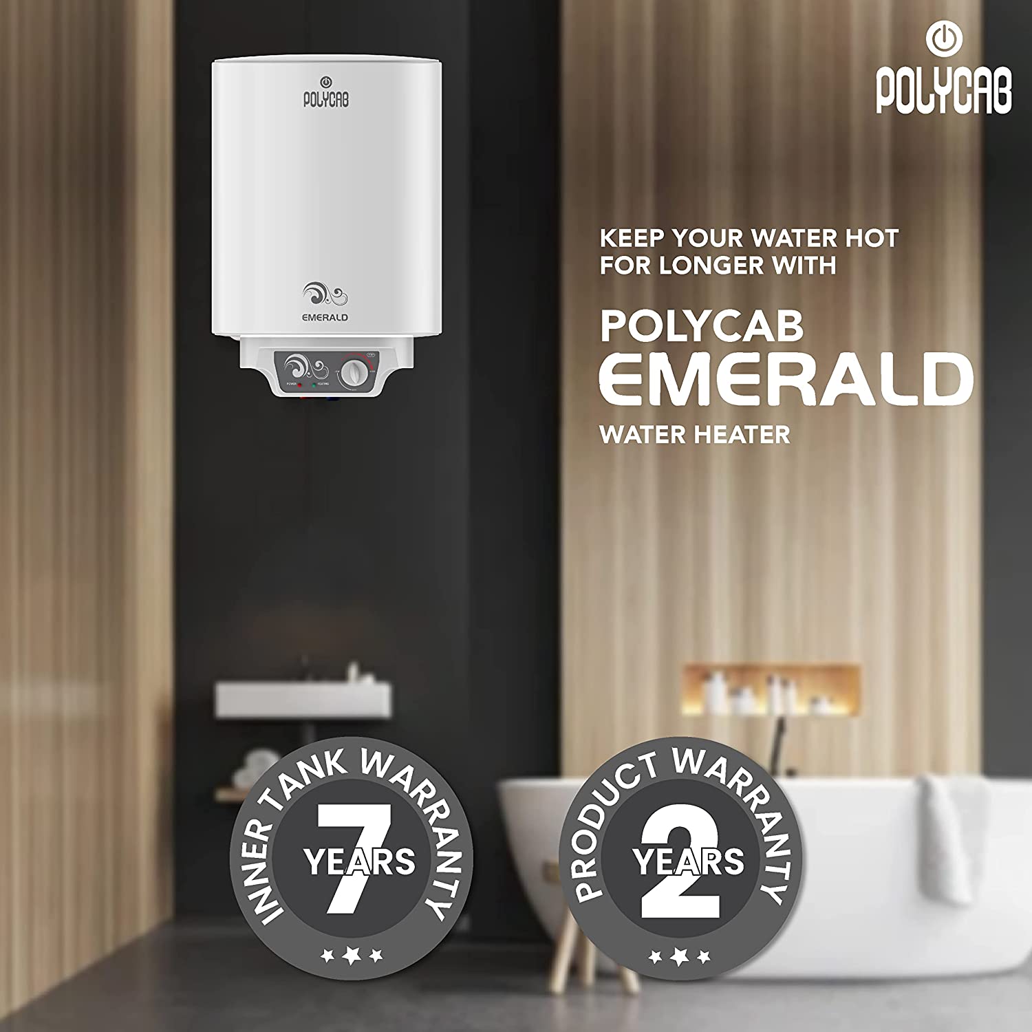 Polycab Emerald 10 litre Electric Storage Water Heater (Geyser) with 4 Star BEE Rating, Anti-rust tank, shock-proof body with advanced safety and 7 Year Inner Tank Warranty (White)