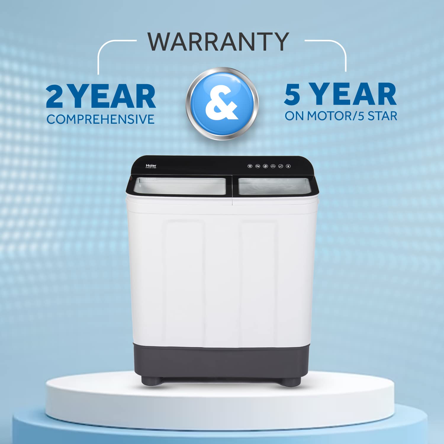 Haier 10 Kg 5 Star Anti-Bacterial Vortex Pulsator Semi Automatic Washing Machine Top Load Black (HTW100-178BK, White, Toughened Glass)