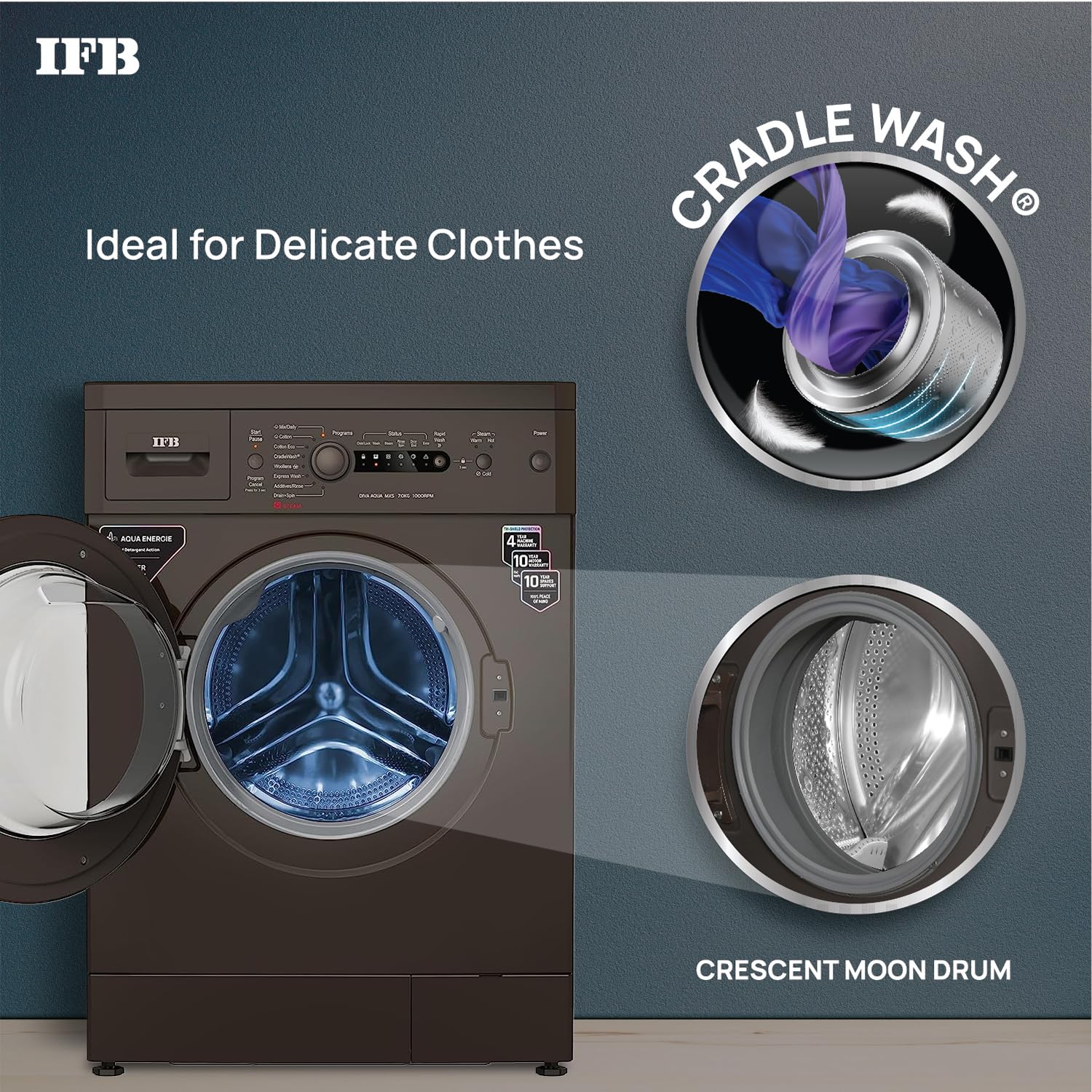 IFB 7 Kg 5 Star AI Powered Fully Automatic Front Load Washing Machine 2X Power Steam (DIVA AQUA MXS 7010, 2023 Model, Mocha, In-built Heater, 4 years Comprehensive Warranty)