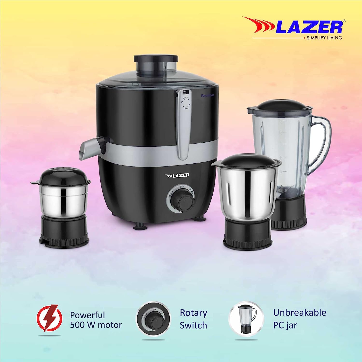 Lazer Passion 3 jars 500W Juicer Mixer Grinder