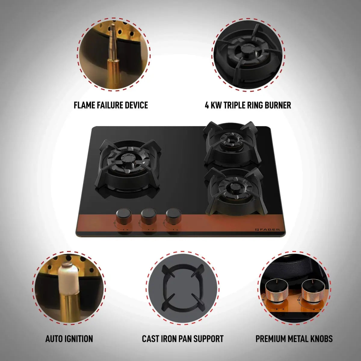 Faber Hobtop UTOPIA 60 cms 3 brass burners (603 BR CI)