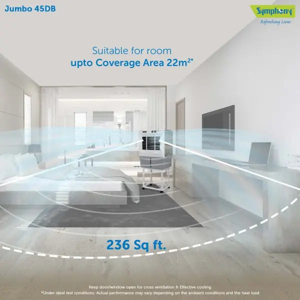 Symphony Jumbo 45 DB Air cooler with trolley(white) 41L
