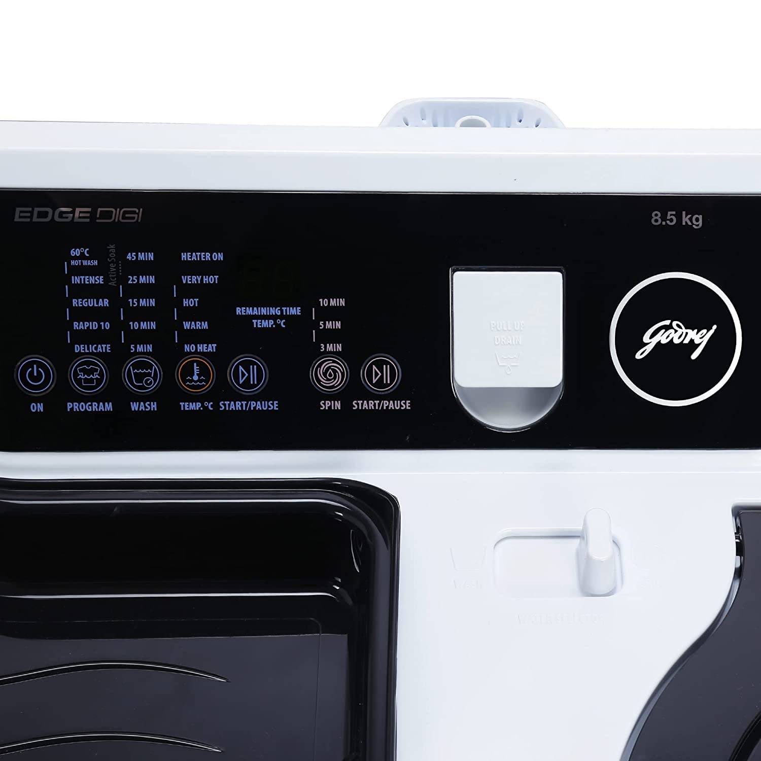 Godrej 8.5 Kg 5 Star With 60-degree Hot Wash Semi-Automatic Top Load, LED Digital Display Washing Machine (WSEDGE DIGI 85 5.0 PB2 M GPGR, Graphite Grey)
