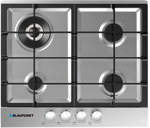 Blaupunkt 4-Burner Gas Stove with Stainless Steel Finish and Front Control Knobs
