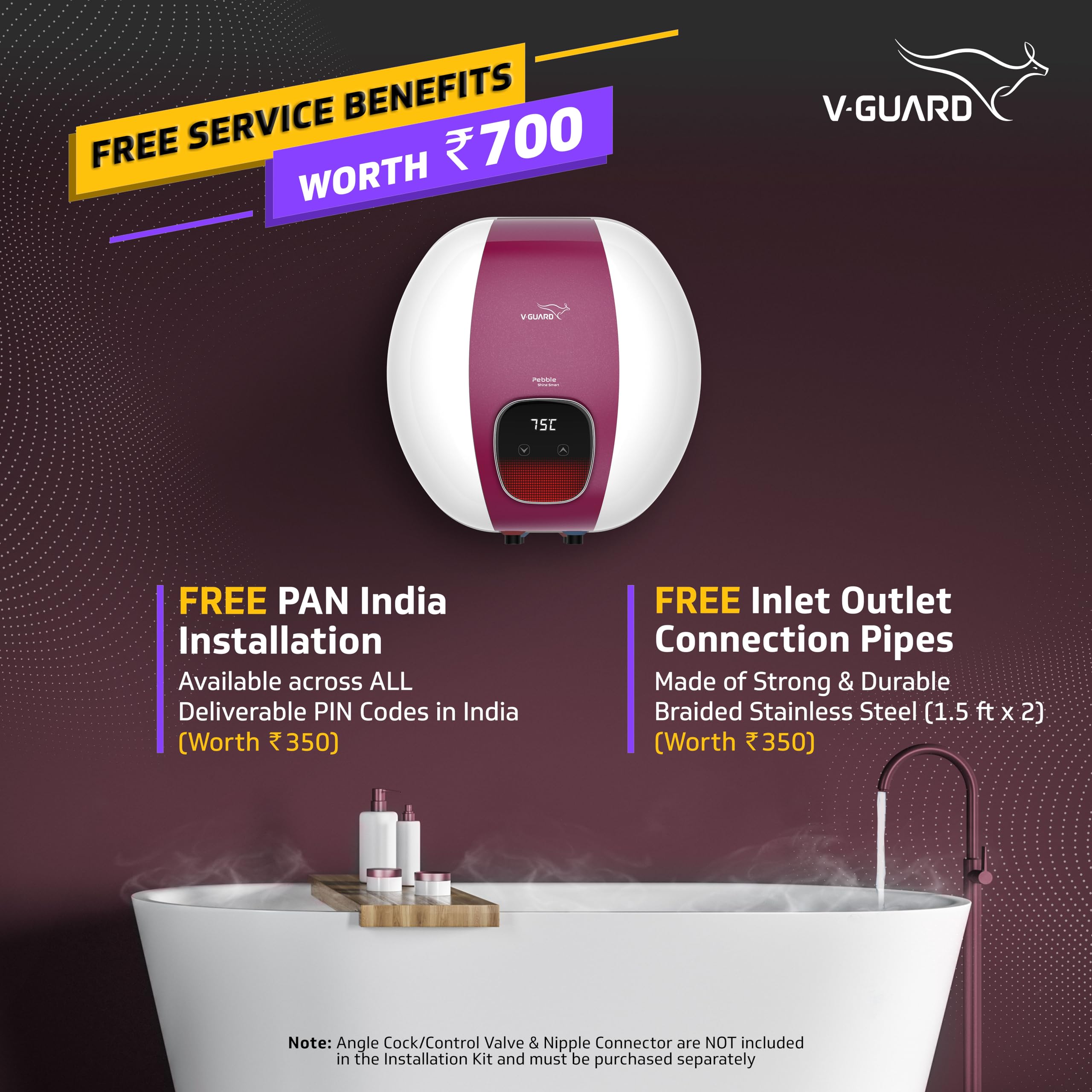 V-Guard Pebble Shine Smart Geyser 15 Litre Water Heater With WiFi Connectivity|Wall Mount|Voice Control Using Google And Alexa|Bee 5 Star Rating|Free Pan India Installation&Connection Pipe,Mu