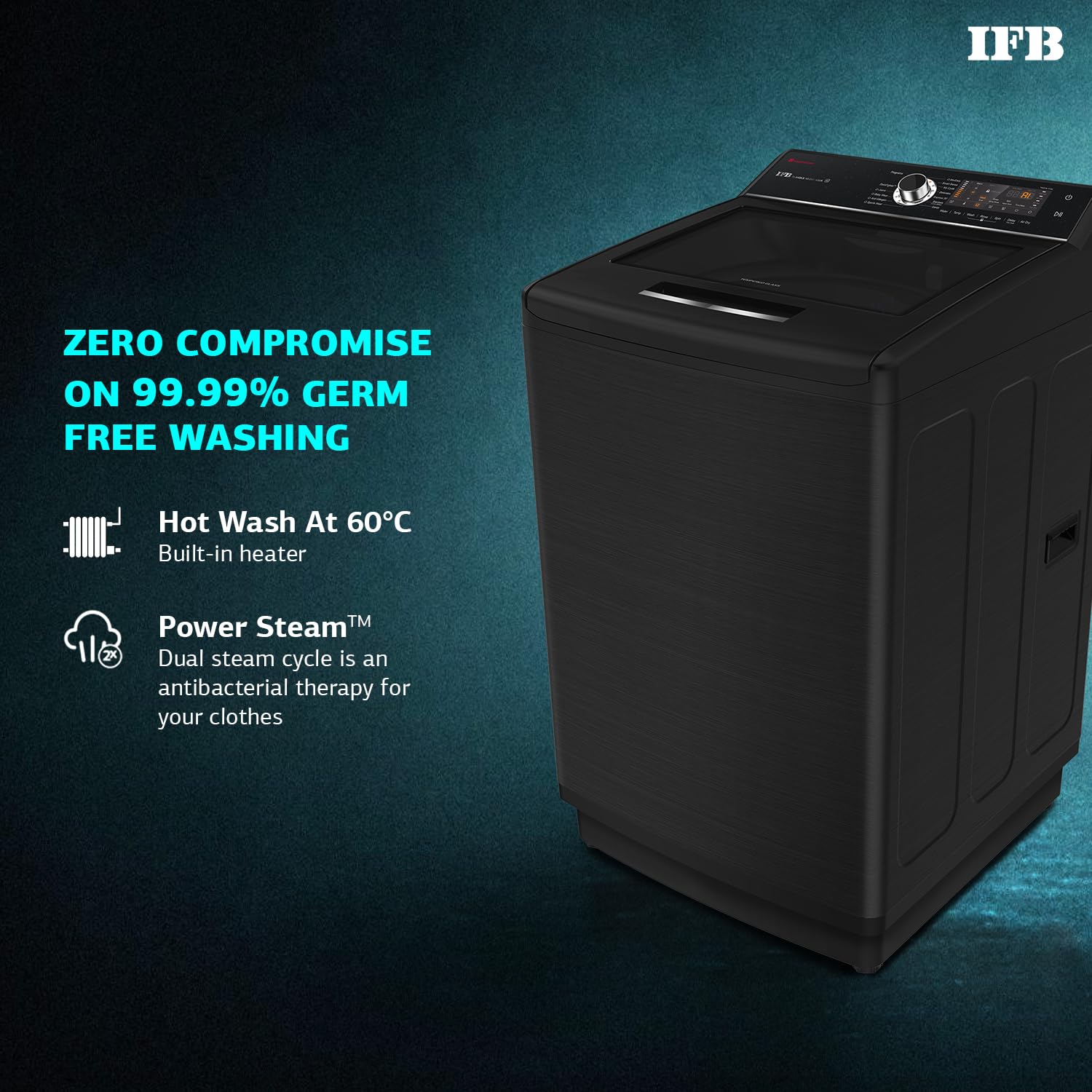 IFB 10 Kg 5 Star AI Powered Fully Automatic Top Load Washing Machine (TL S4BLS 10.0 Kg Aqua, Black VCM, 2X Power Steam, 4 Years Comprehensive Warranty)