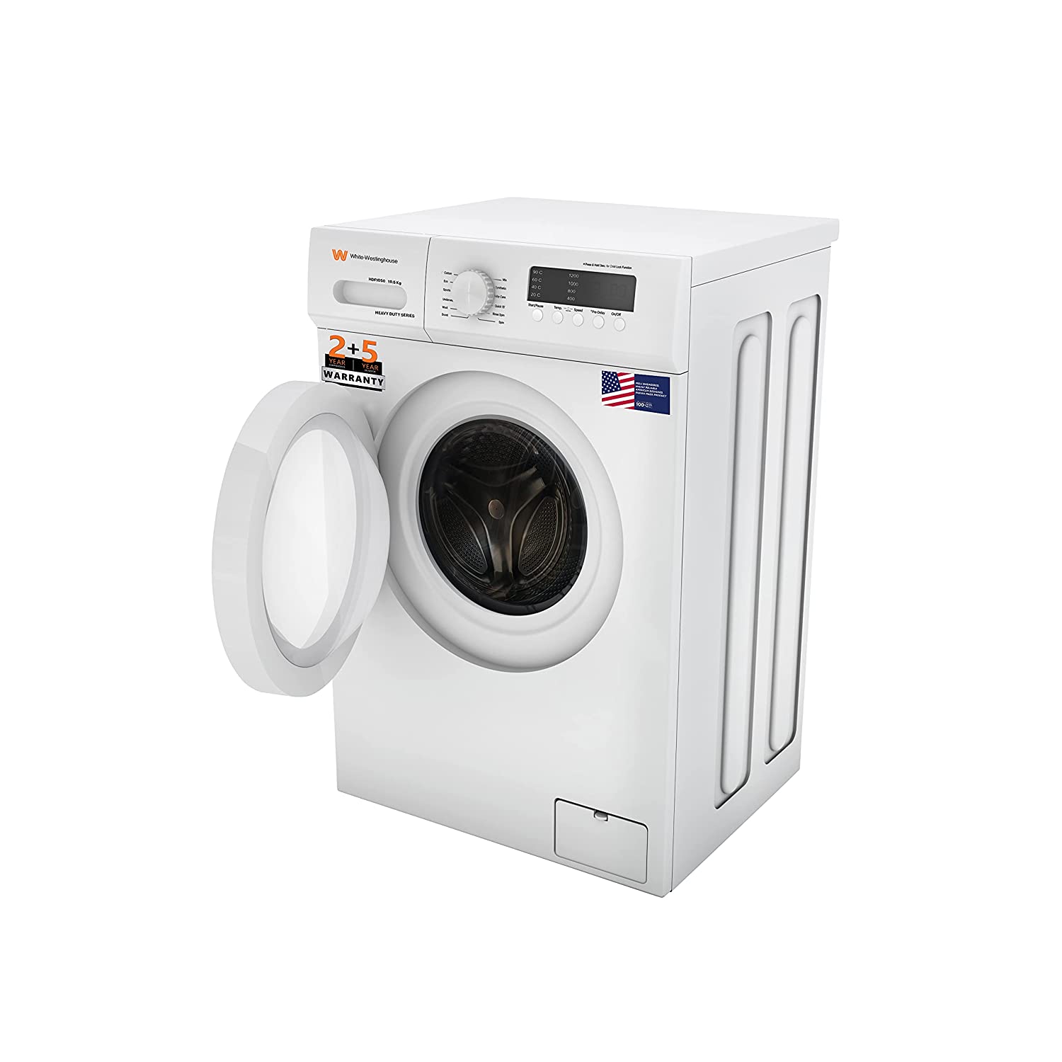 White Westinghouse 10.5kg Ultra Smart dry Fully Automatic Front Load with In-Built Heater Washing Machine, Large (HDF1050/ WHITE/In Built Heater)