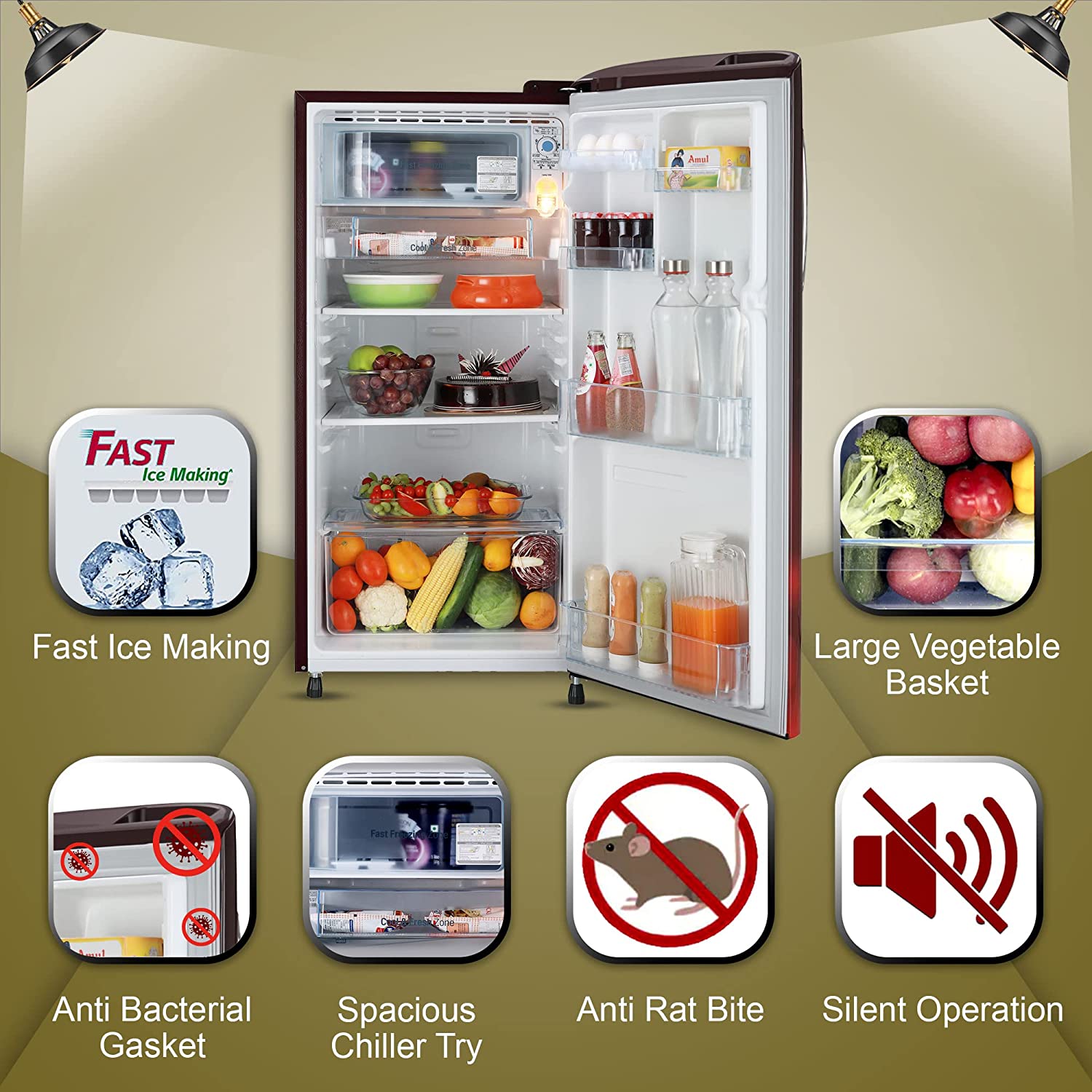 LG 185 L 3 Star Direct-Cool Single Door Refrigerator (GL-B201ASCD, Scarlet Charm, Moist 'N' Fresh)