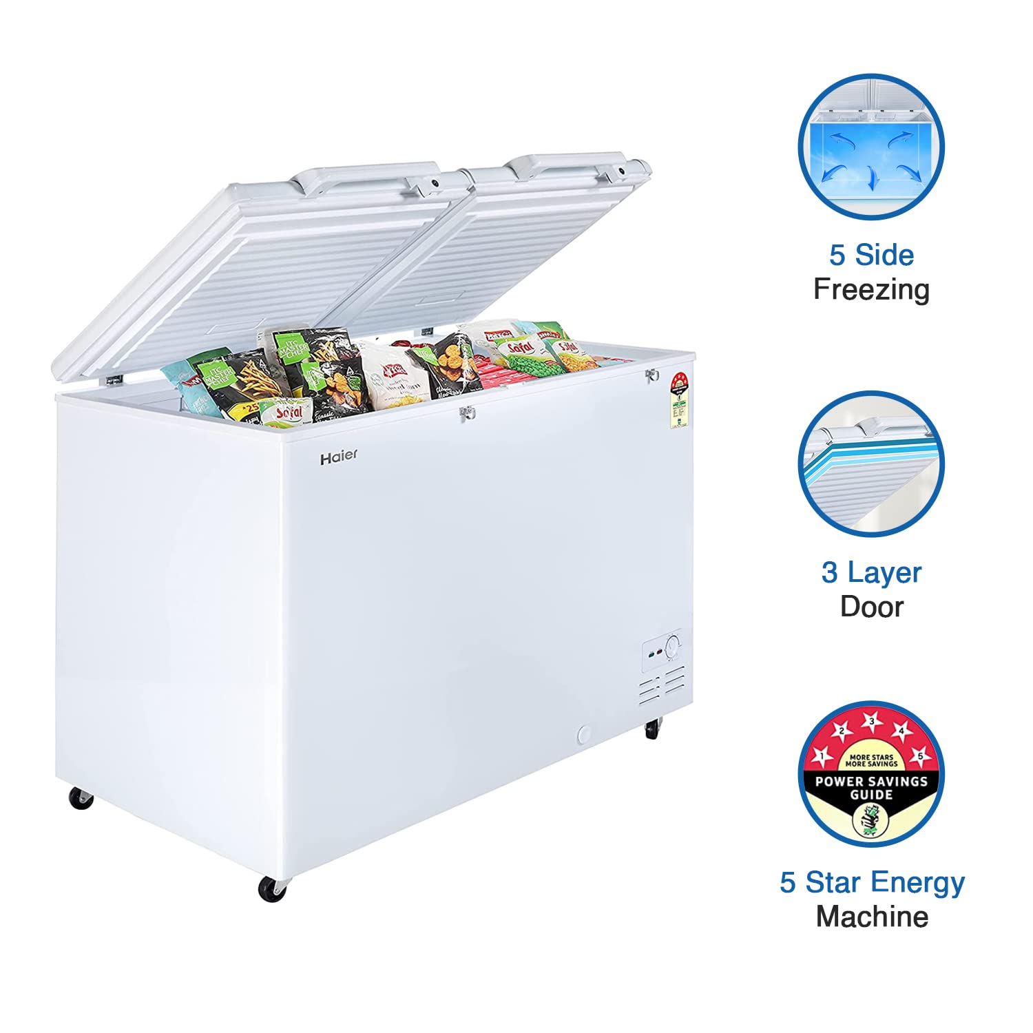 Haier HFC-500DM5-5 star rating double door hard top model, Convertible with Inside metal liner, White