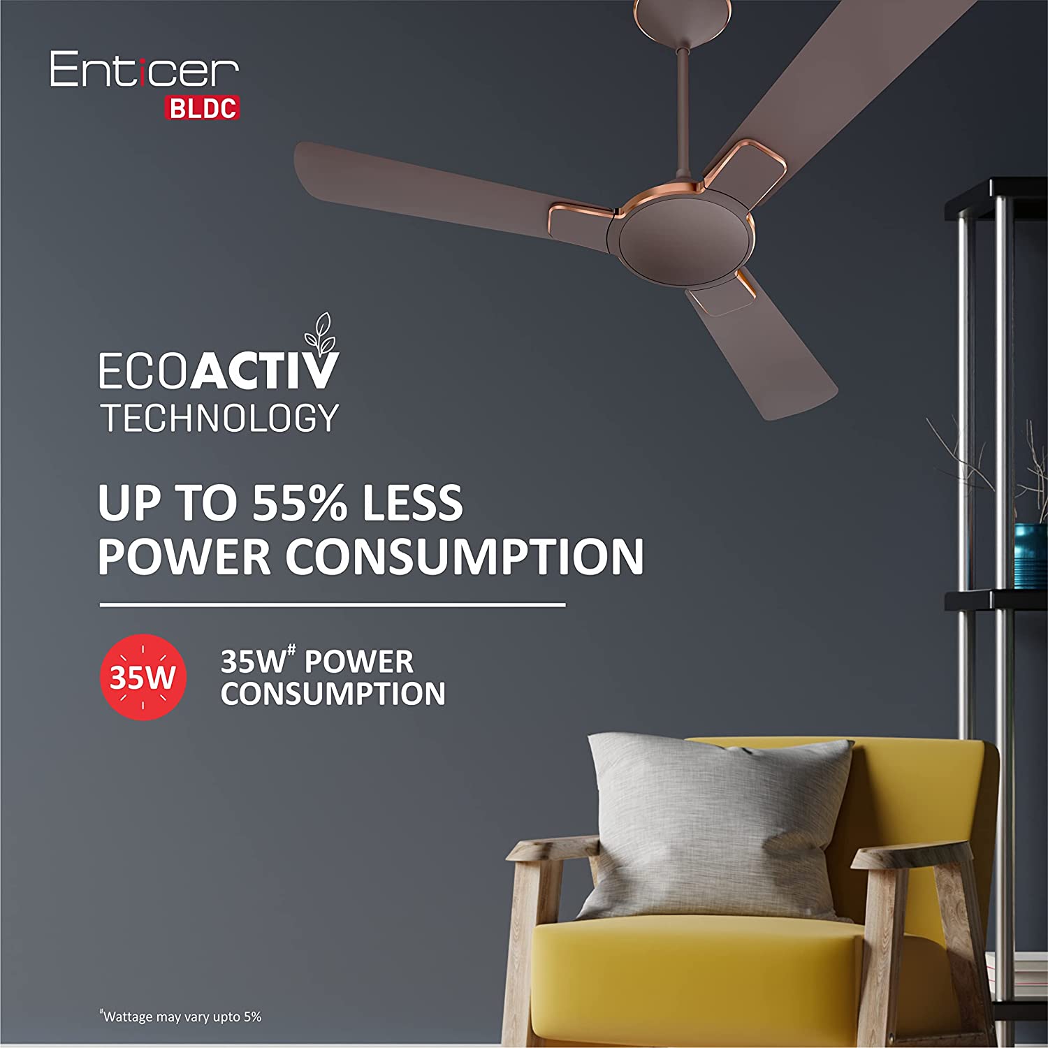 Havells Enticer 1200mm BLDC Brown LT Copper Ceiling Fan