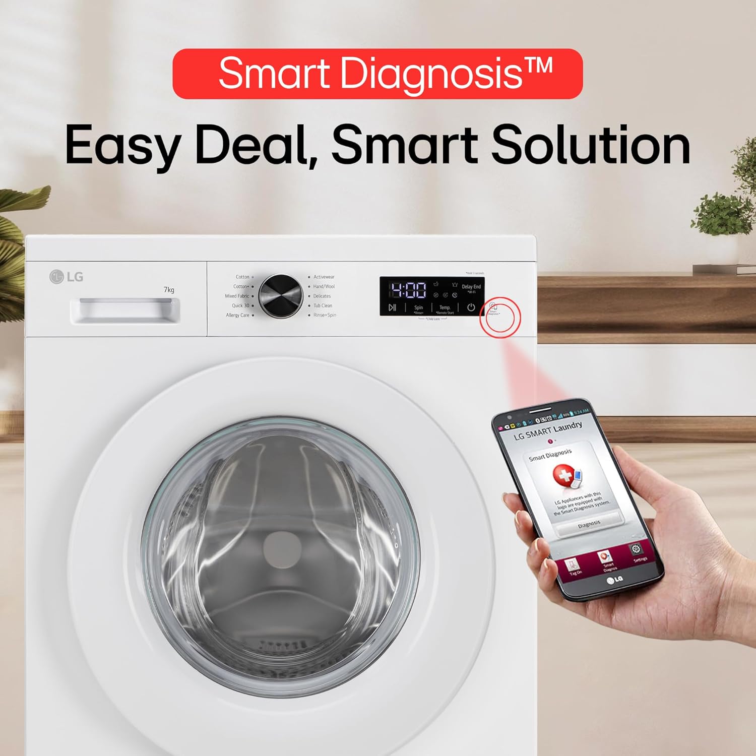 LG Smart Choice, 7 Kg, 5 Star, Steam, Inverter Direct Drive Technology, 6 Motion DD, Fully-Automatic Front Load Washing Machine (FHB1207Z2W, Remove Allergens & Stain, In-Built Heater, Essence White)