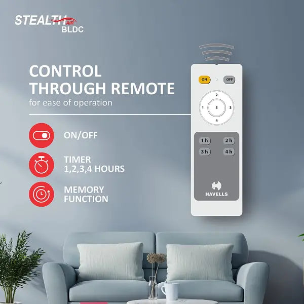 Havells Stealth Air The most silent Fan 1200mm BLDC motor and Remote Controlled Metallic Black