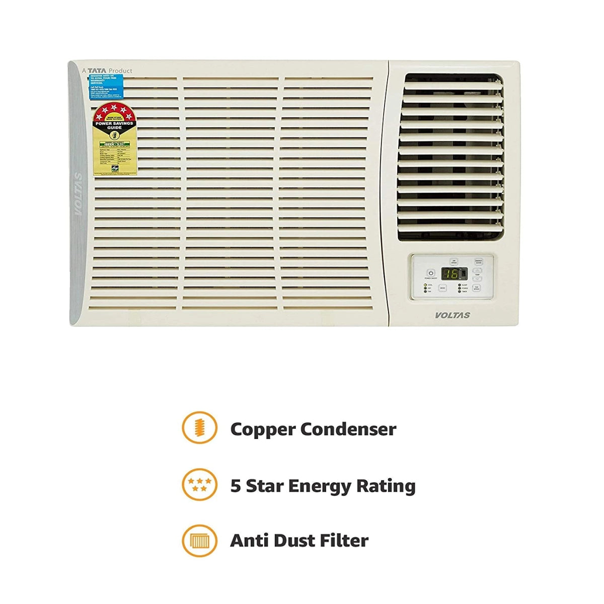 Voltas 1.5 Ton 5 Star Window AC (Copper,185 DZA/185 DZA R32, White)