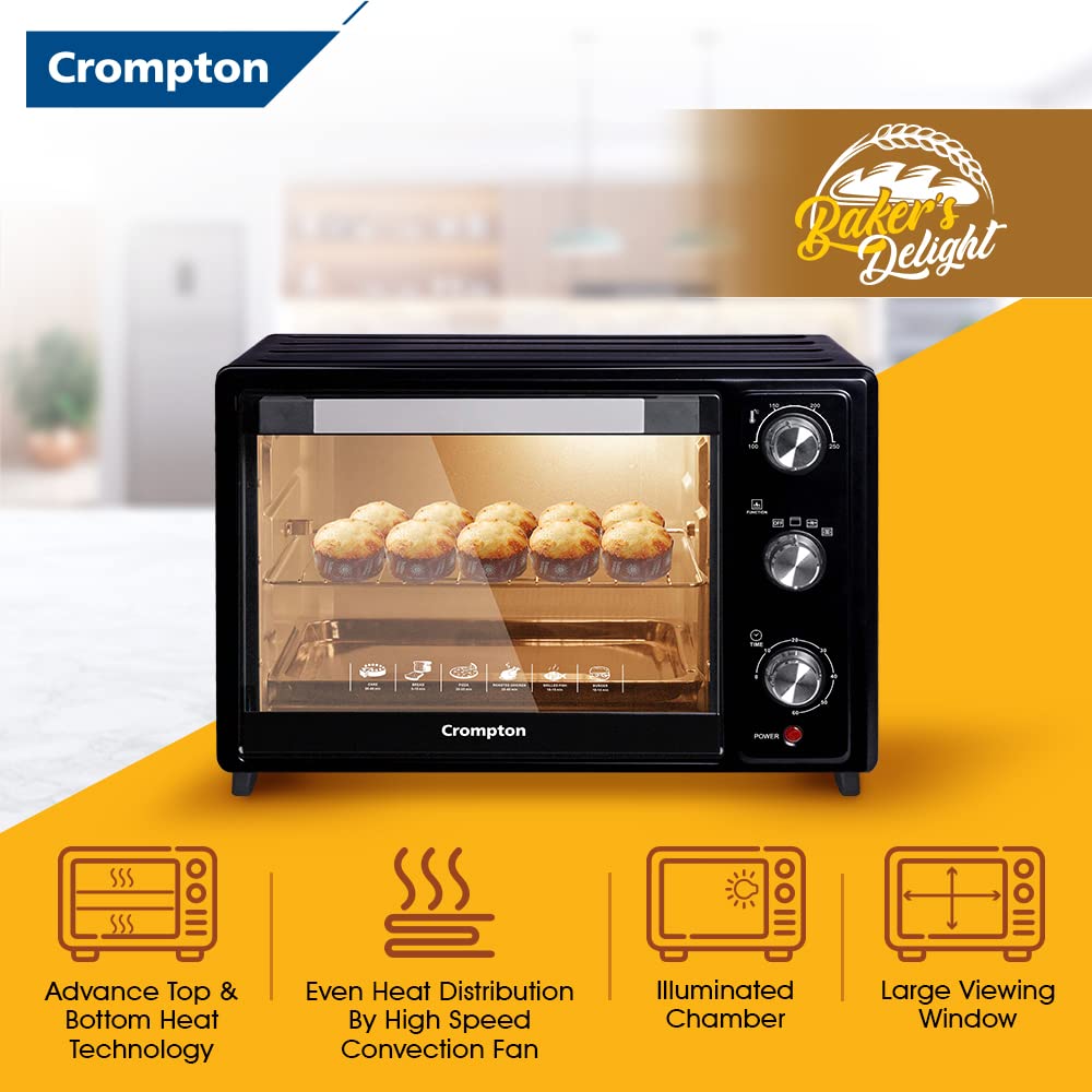 Crompton Baker's Delight 25 Ltr Oven Toaster Grill (OTG) with convection, with Even Heat Distribution