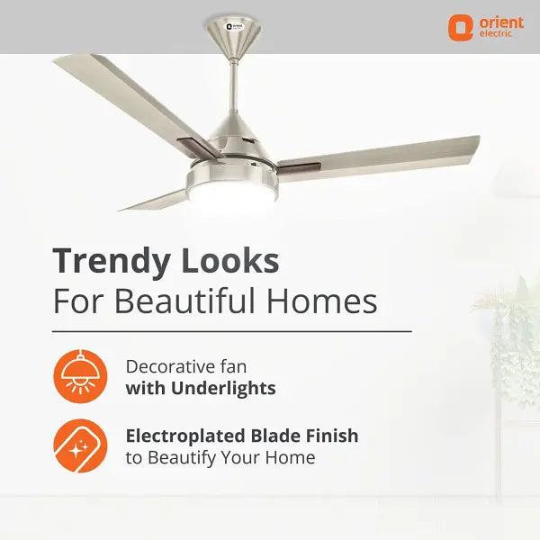 Orient Electric Spectra Under-Light Pewter Finish Ceiling Fan with Remote (Silver, 1200 mm)