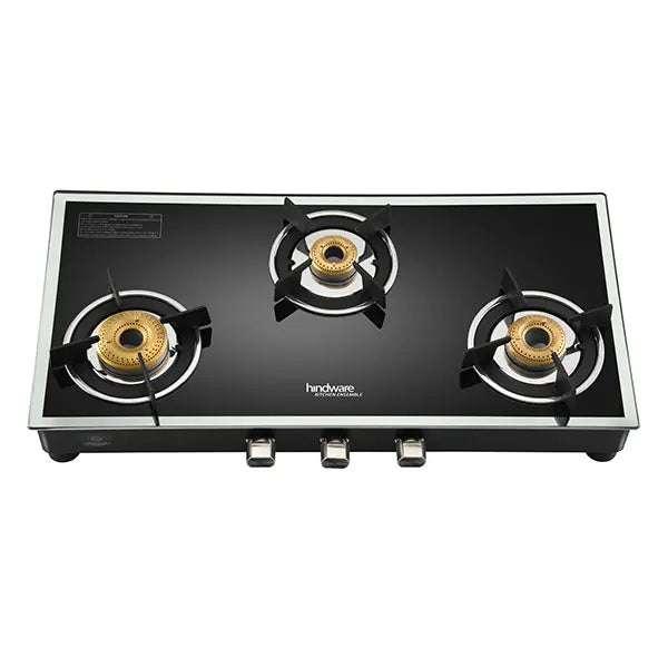 Hindware Gas Stove VEGO 3 Brass Burner Manual Ignition Black