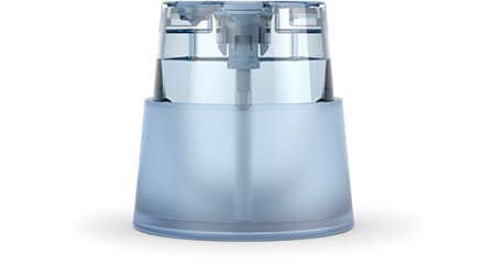 Close-up of the blue water tank base of the Philips STH1000/10 handheld garment steamer