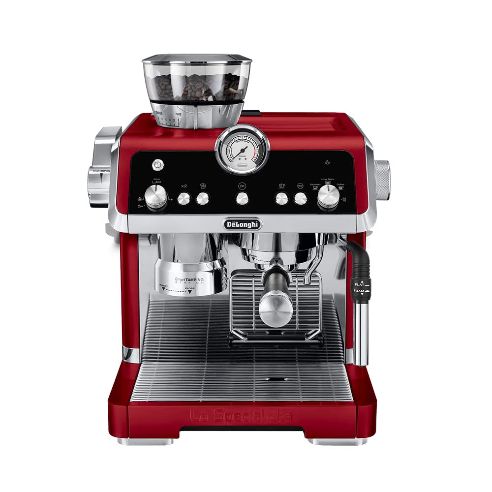 DELONGHI Pump Coffee Machine, 1450W, Integrated Coffee Grinder, EC9335.R(Red)