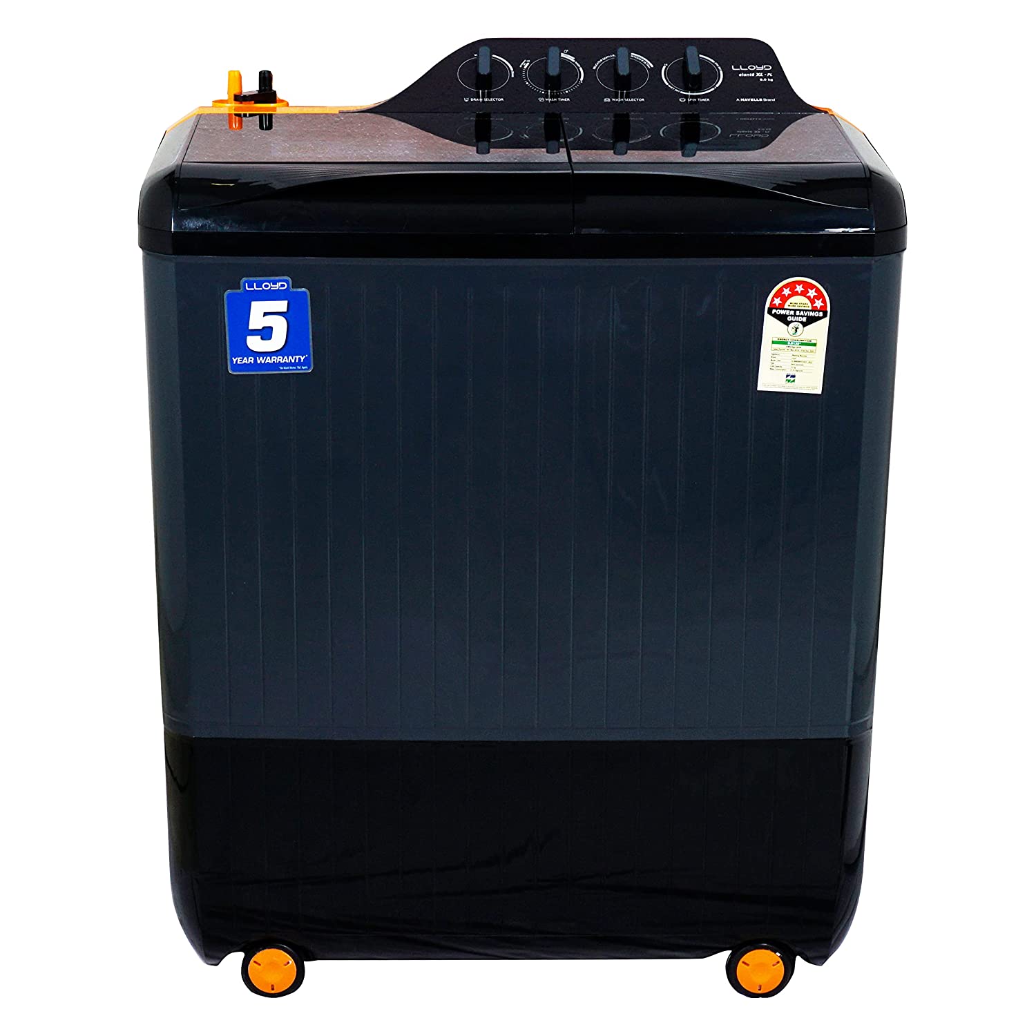 LLoyd GLWMS90HVGEX Semi Automatic 9.0Kg Top Load Washing Machine ( VIBRANT ORANGE & GREY)