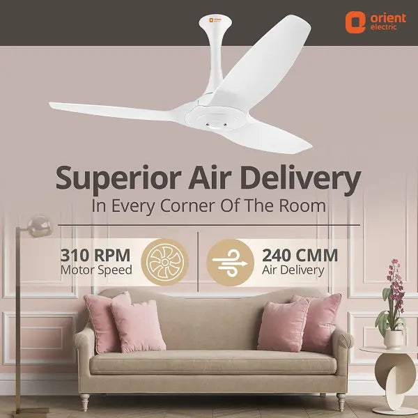 Orient Electric Aeroquiet Noiseless Premium Ceiling Fan 48 inch 1230 mm White