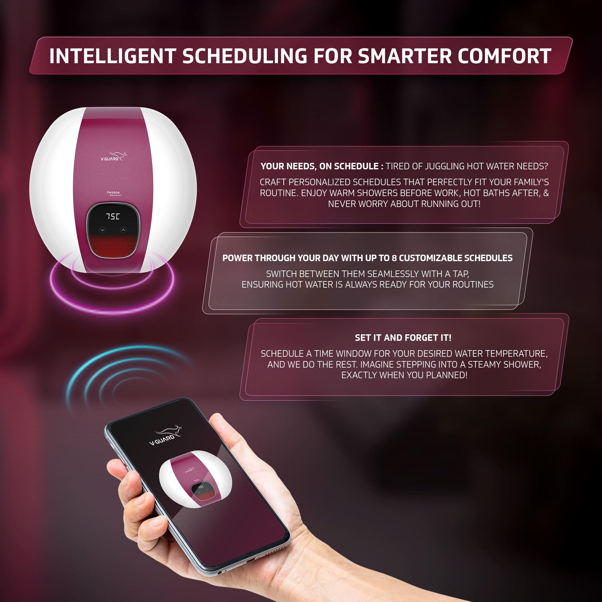 V-Guard Pebble Shine Smart Geyser 15 Litre Water Heater With WiFi Connectivity|Wall Mount|Voice Control Using Google And Alexa|Bee 5 Star Rating|Free Pan India Installation&Connection Pipe,Mu