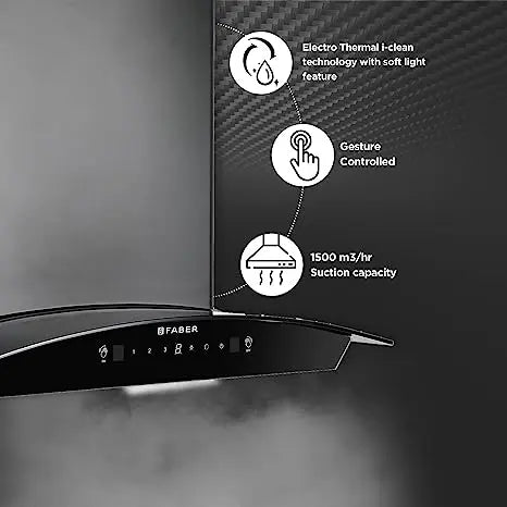 Faber AutoClean Chimney PRIMUS PLUS ENERGY IN HCSC BK 60,Touch & Gesture Control,Black- 5 Year Warranty - Comprehensive AutoClean Technology