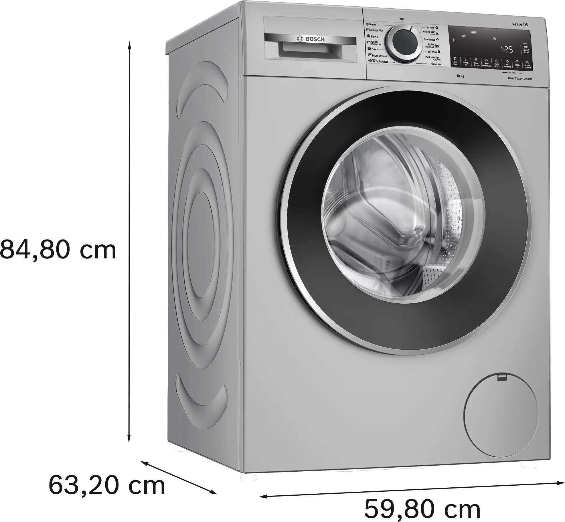 Bosch 10kg 5 Star Anti Stair &amp; AI Active Water Plus Fully Automatic Front Load Washing Machine with Built-in Heater (WGA252ZSIN, Pretreatment, Iron Steam Assist &amp; Alergy Plus, Silver)