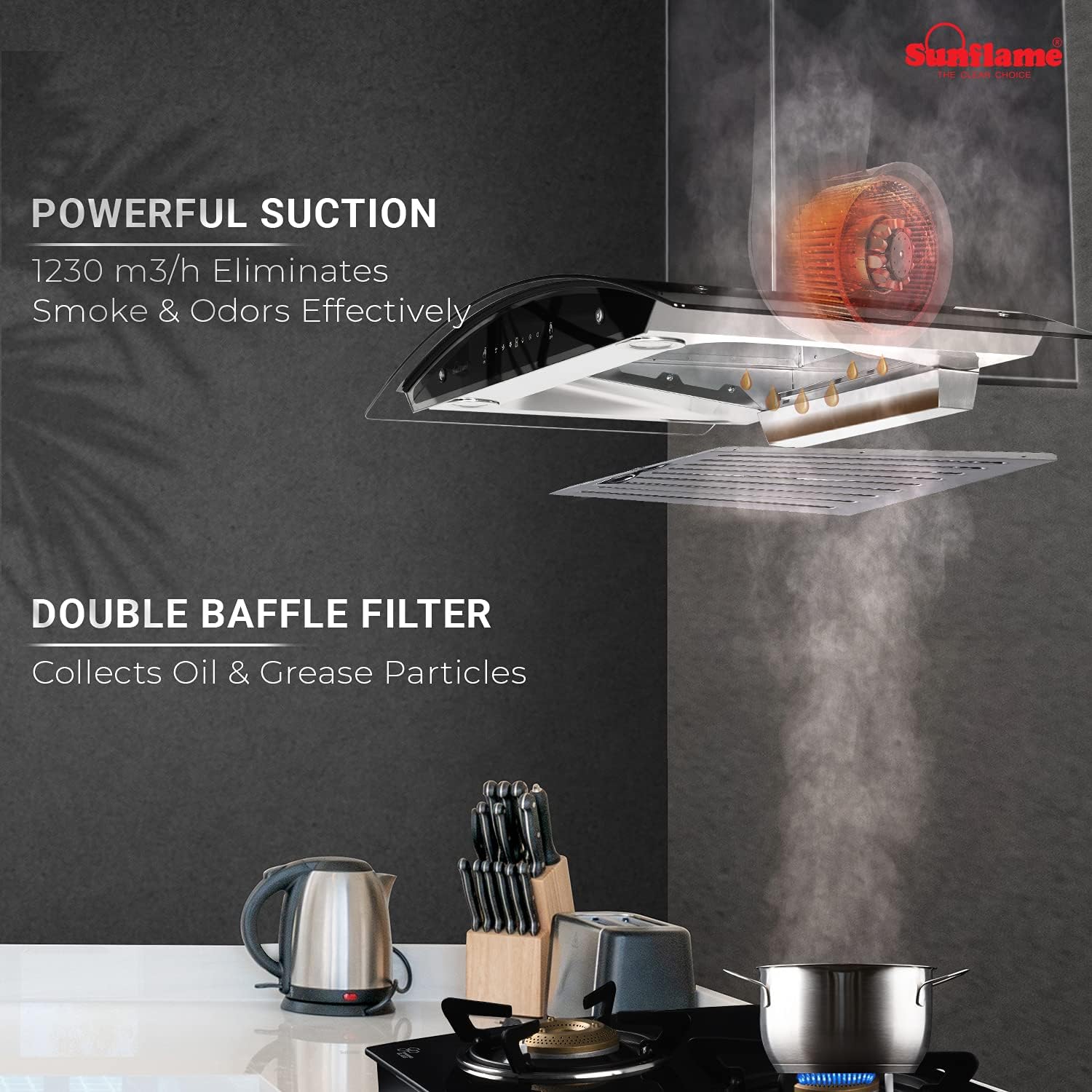 Sunflame Chimney Innova 90 Auto Clean DX BK Gesture Control