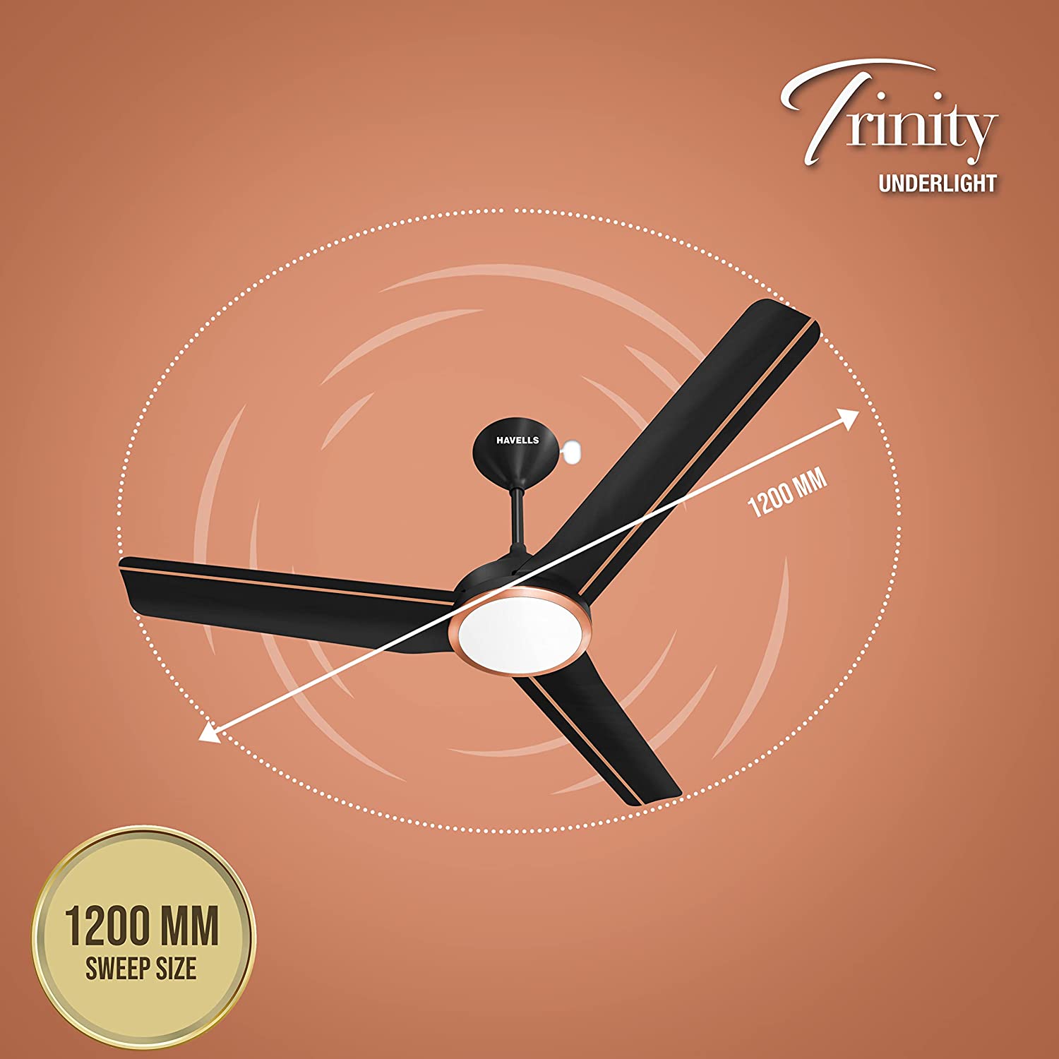 Havells Trinity Underlight 1200mm Ceiling Fan Dusk LT Copper