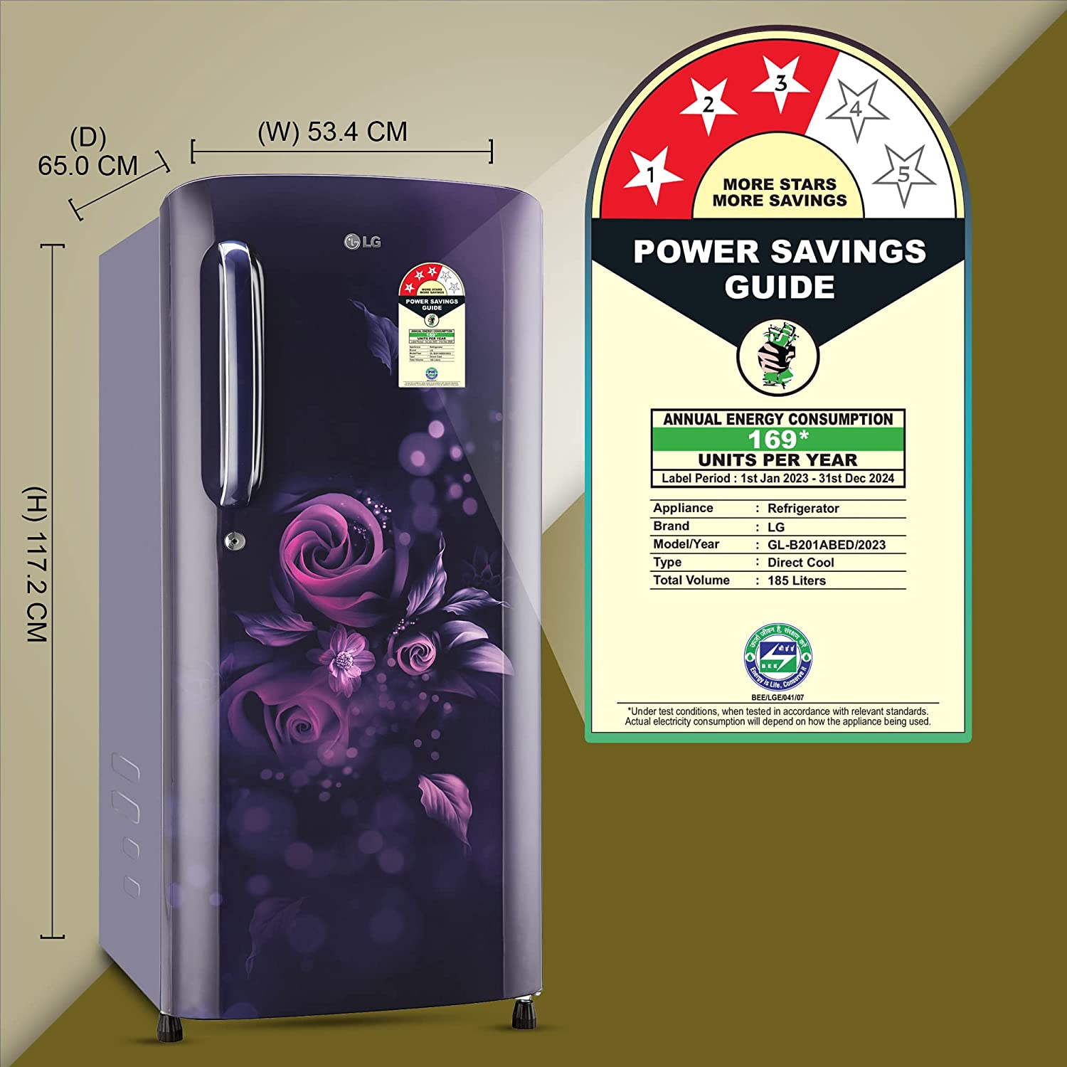 LG 185 L 3 ஸ்டார் டைரக்ட்-கூல் சிங்கிள் டோர் ரெஃப்ரிஜிரேட்டர் ‎ப்ளூ யூபோரியா