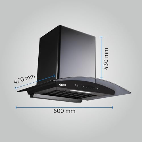 GLEN 60 cm 1200m3/hr Auto-Clean Filterless Curved Glass Kitchen Chimney With Motion Sensor+Touch Controls (Senza Black)