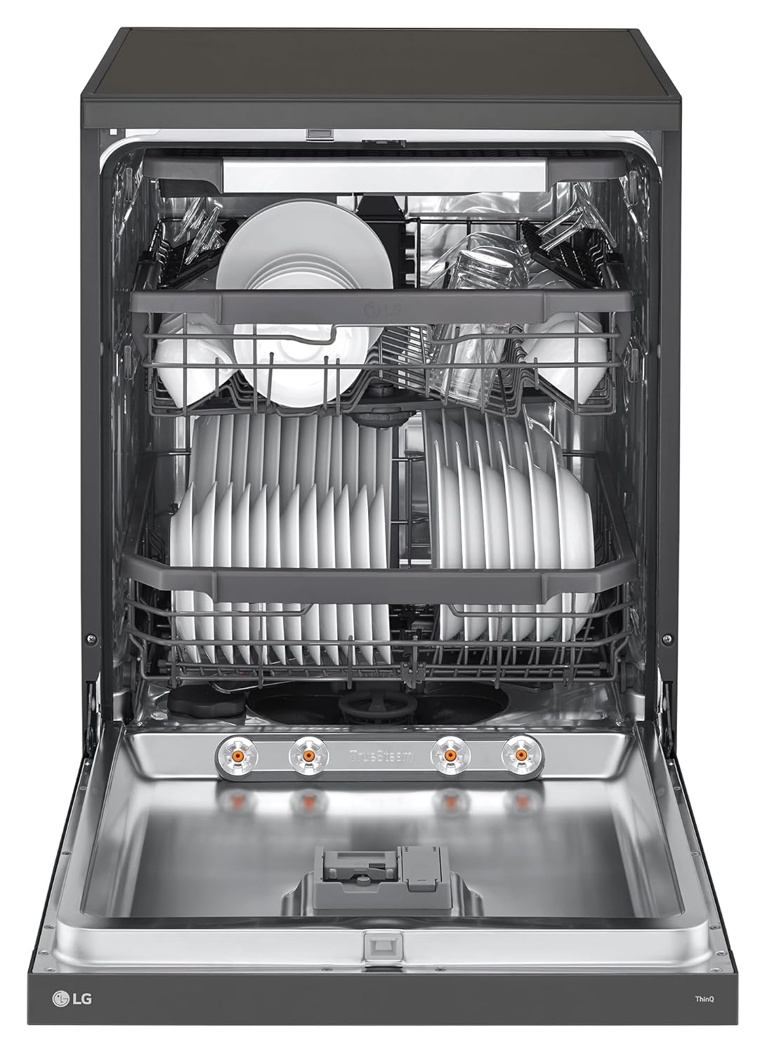 LG 15 Place Settings with TrueSteam Technology Freestanding Dishwasher (DFB435FM, Matte Black, Auto Open Door, QuadWash, EasyRack Plus-Easy to load all types of utensils, Direct Drive Motor & Wi-Fi)