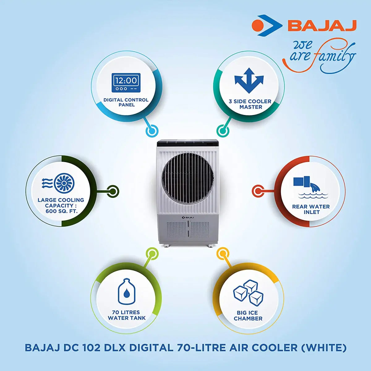 Bajaj DC 102 DLX Digital 70-litres Desert Air Cooler White With Remote