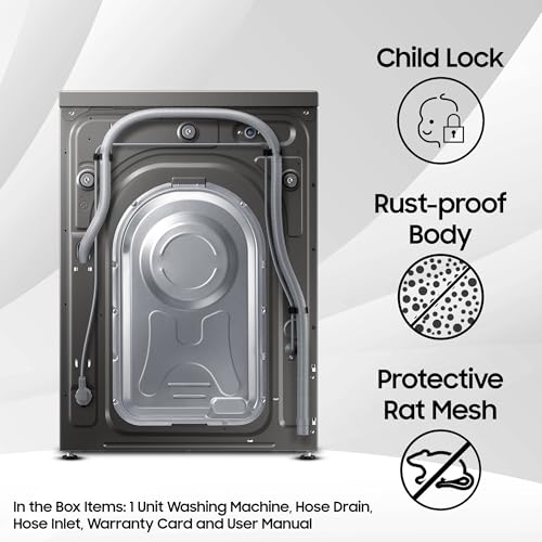 Samsung 8 kg, 5 Star, AI Ecobubble, Wi-Fi, Hygiene Steam with Inbuilt Heater, Digital Inverter, Fully-Automatic Front Load Washing Machine (WW80T504DAX1TL, Inox)