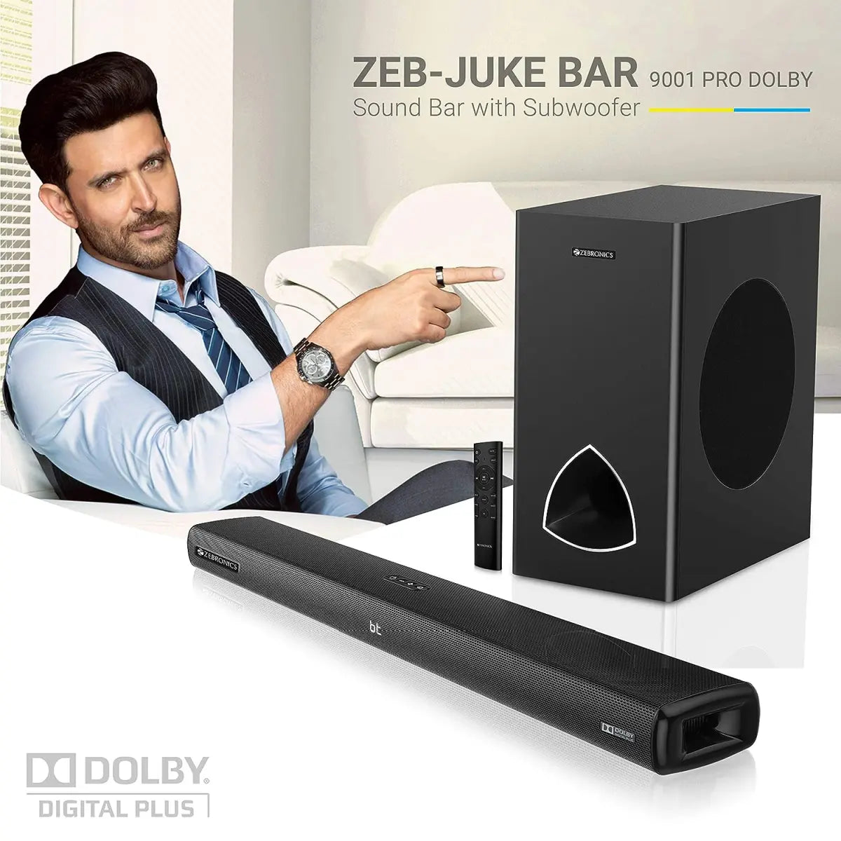 ZEBRONICS Zeb-JUKEBAR 9001 PRO Dolby, 120W Multimedia soundbar with subwoofer Supporting Bluetooth, HDMI(ARC), Optical Input, AUX,USB, Dolby Digital Plus and Remote Control (Black)