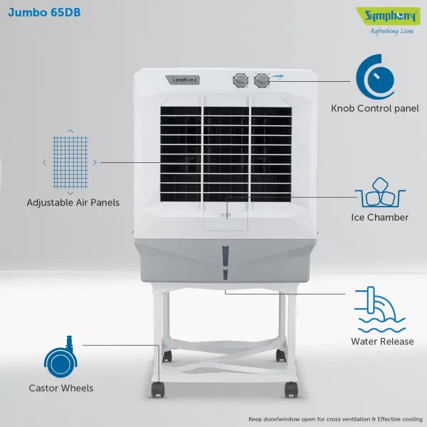 Symphony Jumbo 65 DB Desert Air Cooler 61-litres (White & Grey)