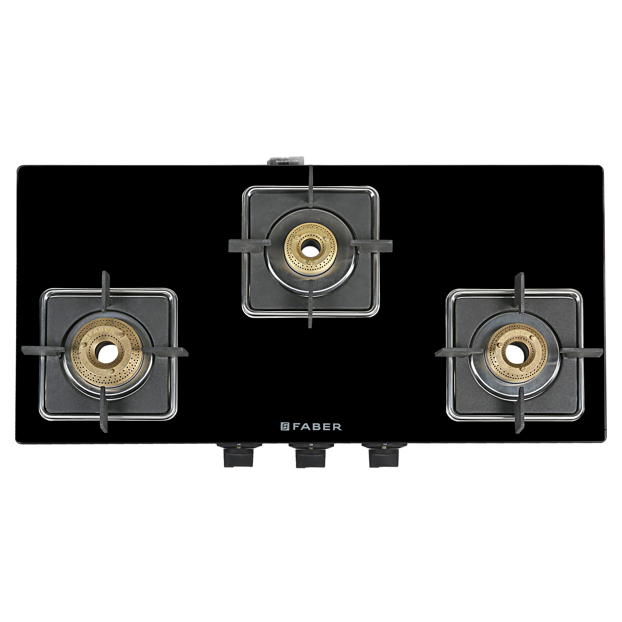 Faber Glass Top 3 Burner Gas Stove (Hob Cooktop Pearl 3BB BK) with Jumbo Burner, Diamond Coated Pan Support, Manual Ignition, Black