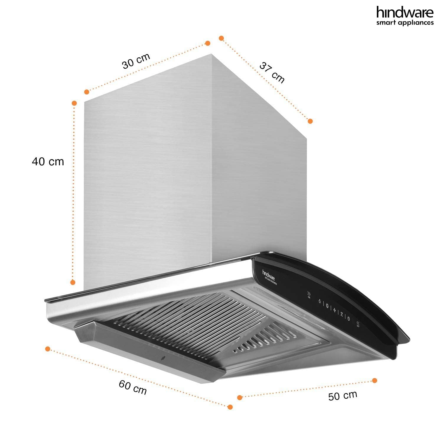 Hindware Nadia 60 cm 1200 m3/hr Filterless Auto-Clean Kitchen Chimney with MS and Touch Control (Inox, C100218)