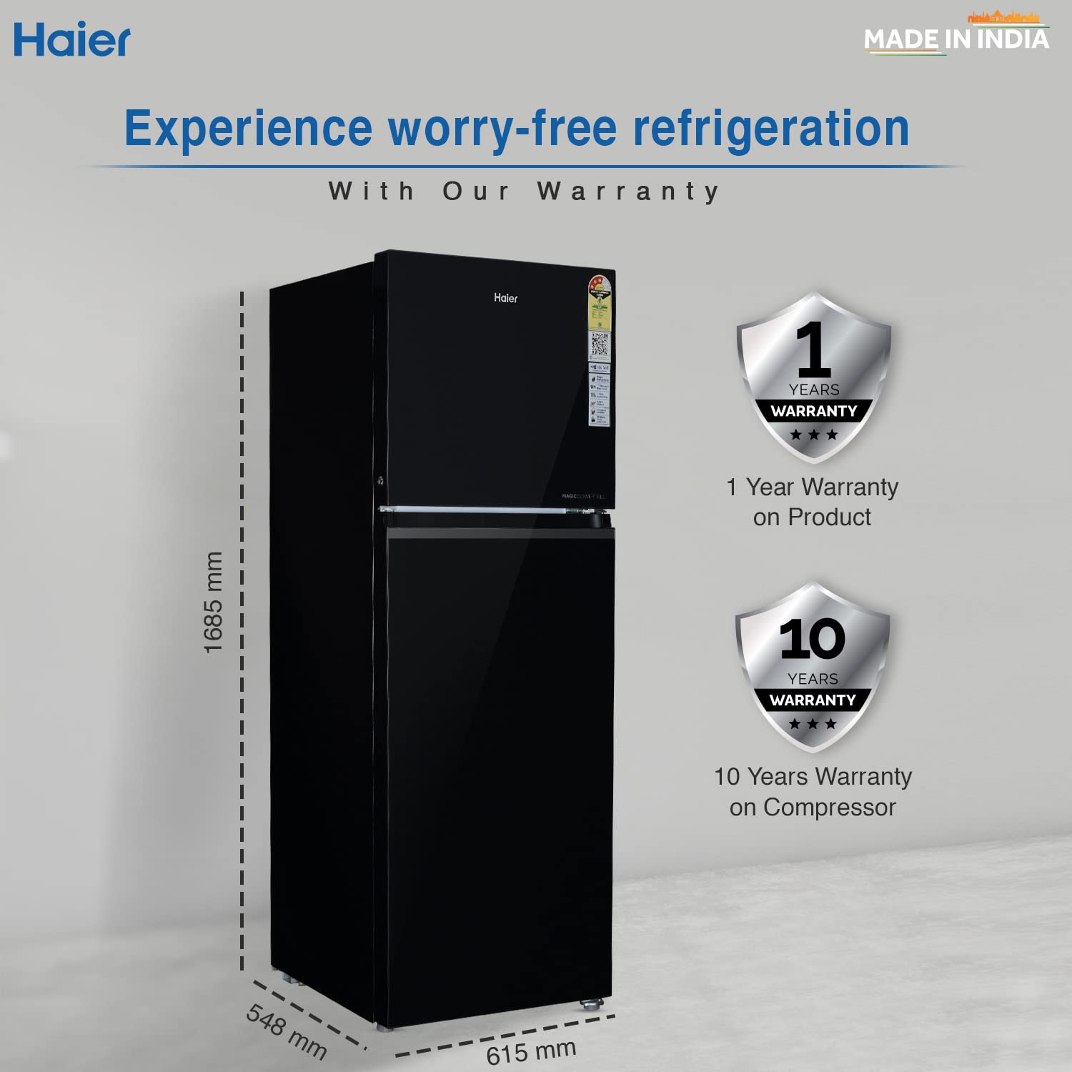 Haier 328L 3 Star Frost Free Inverter Double Door Top Mount Refrigerator (HEF-333BG-P, Inox Steel, Convertible)