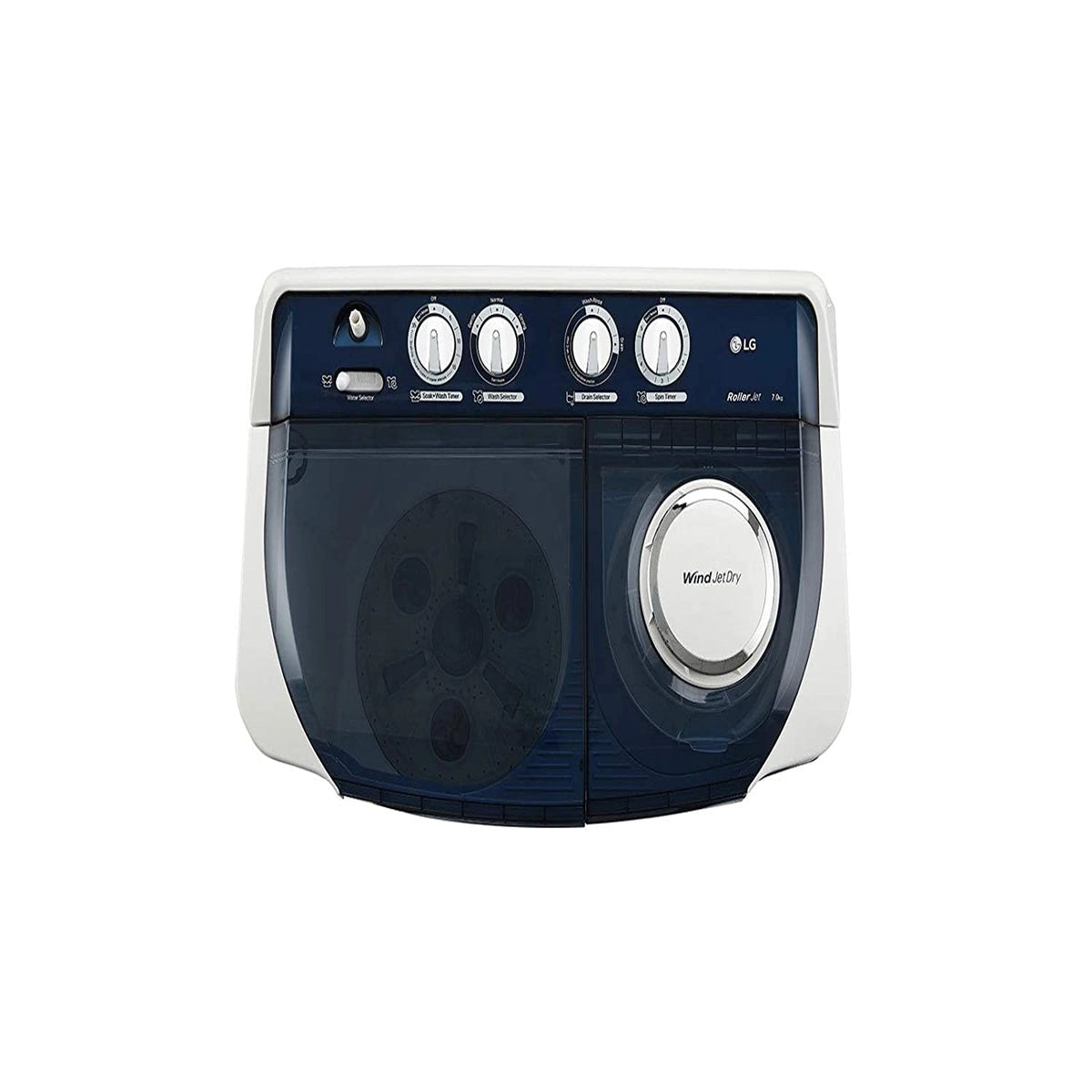LG P7025SBAY Wash 7Kg and Spin 6 Kg, 4 Star, Rust Free Body, Roller Jet Pulsator, Wind Jet Dry, Color: Dark Blue
