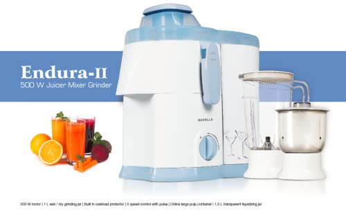 Havells Endura GHFJMAuto IgnitionW050 500-Watt Juicer Mixer Grinder with 2 Jars