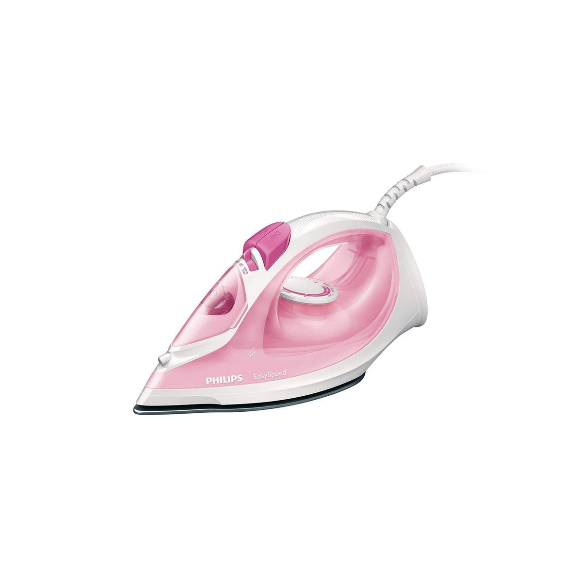 Philips EasySpeed GC1022/40 pink steam iron on a plain white background with power cord