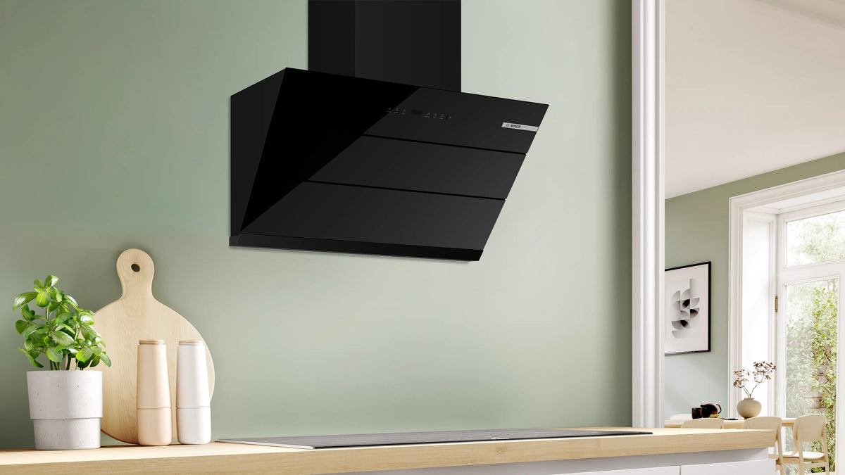 Bosch DWK91CJ60I cooker hood, angled product view
