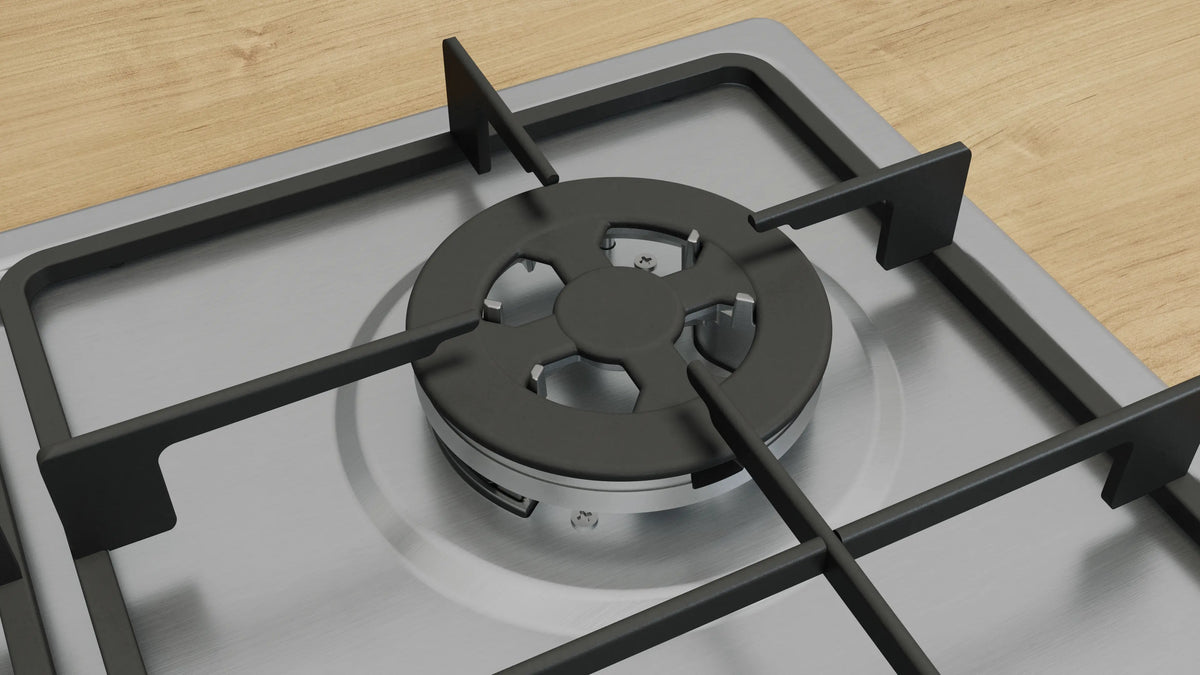 Wok burner with cast-iron pan support on the Bosch PGH6B5K60I gas hob