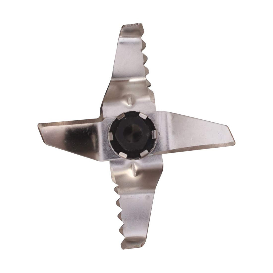 Close-up of a four-armed stainless steel blade with serrated edges for the Wonderchef Vietri 63153026 mixer grinder
