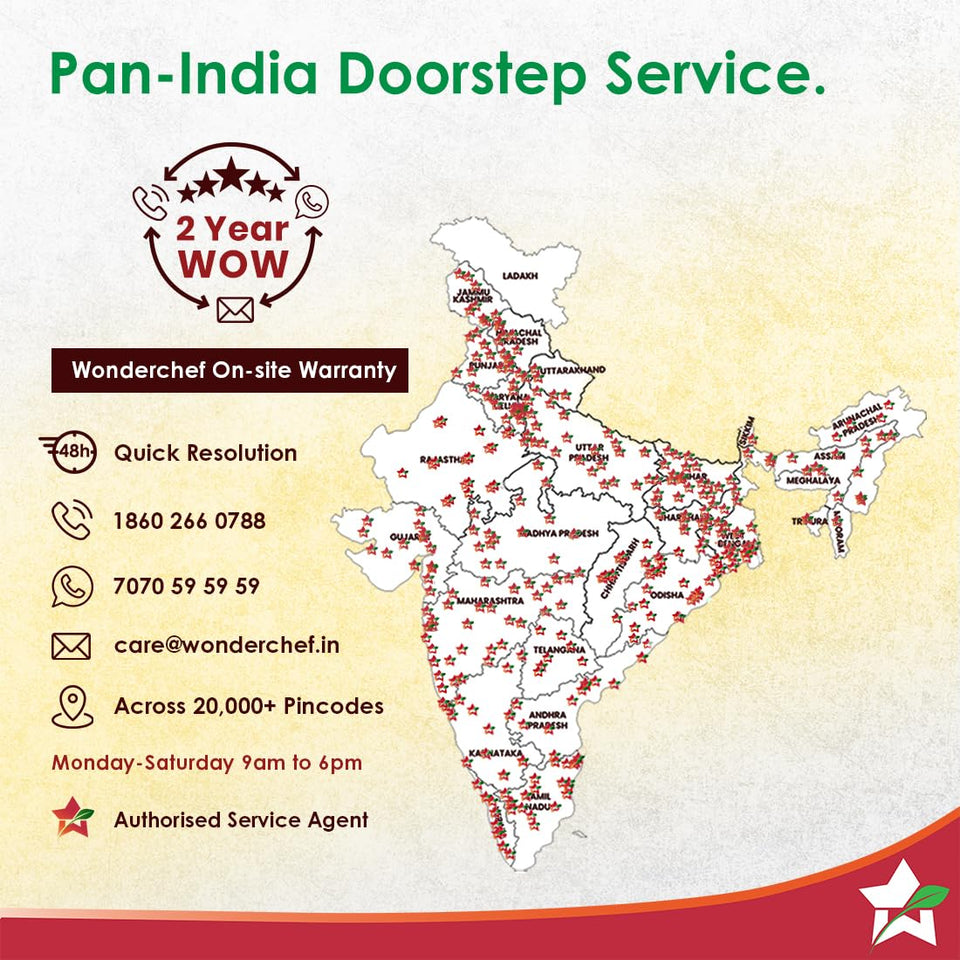 Wonderchef Nutri-Blend 2-year on-site warranty and pan-India service support map