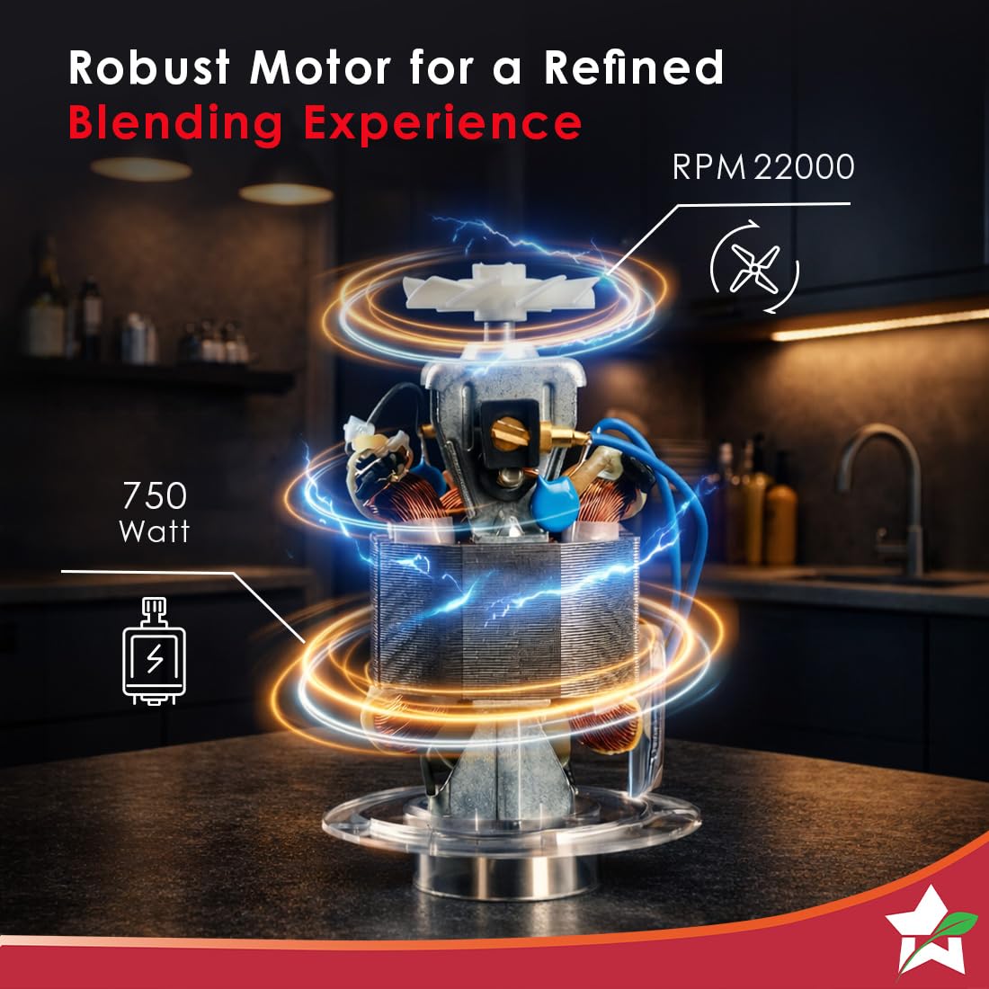 Cutaway view of the 750 W, 22,000 RPM motor inside the Wonderchef Nutri-Blend Turbo 63155247